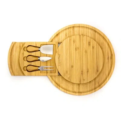 Berghoff 4pc Multi-level Cheese Board Set With 3pc Cheese Knife Set, 13 X 1.5" In Brown