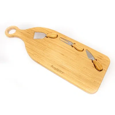 Berghoff 4pc Paddle Cheese Board Set With 3pc Cheese Knife Set, 22 X 7.9 X 1" In Brown