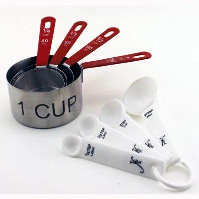 Berghoff 8-piece Stainless Steel Measuring Cup Set And Measuring Spoon Set In White;red;silver