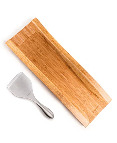 Berghoff Aaron Probyn 2-piece Cheese Knife And Bamboo Wavy Cutting Board Set In Beige
