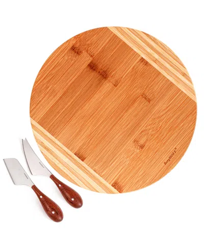 Berghoff Aaron Probyn 3-piece Cheese Knives And Round Bamboo Cutting Board Set In Beige