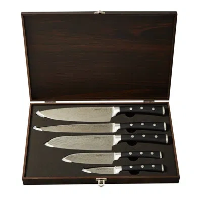 Berghoff Antigua 5pc Cutlery Set With Mahogany Knife Storage Case In Black