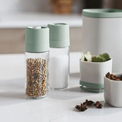 Berghoff Balance Glass 2pc Covered Grinder And Shaker Set, Recycled Material In Green;clear