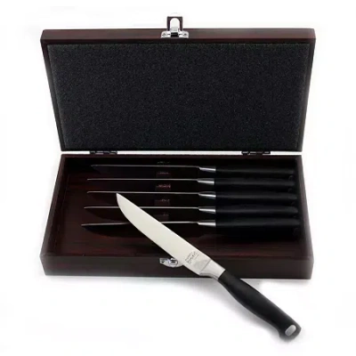 Berghoff Bistro 7-pc. Steak Knife Set With Wooden Case In Silver
