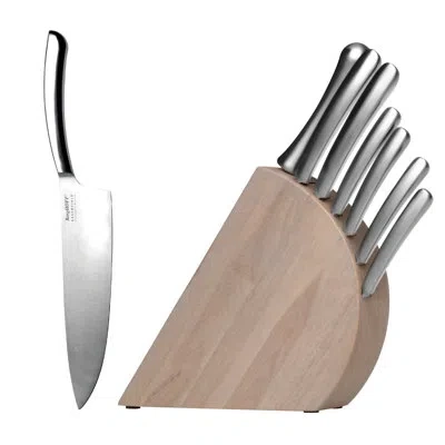 Berghoff Concavo 9pc Cutlery Set With Knife Block And Knife Sharpener In Silver