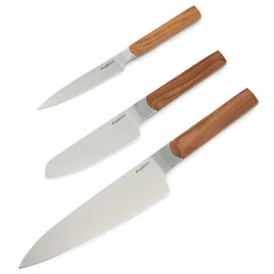 Berghoff Dina Ion 3pc Stainless Steel Knife Set, Ash Wood In Brown