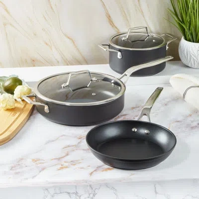 Berghoff Essentials 5pc Non-stick Hard Anodized Cookware Starter Set With Glass Lids, Black