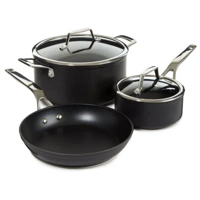 Berghoff Essentials 5pc Non-stick Hard Anodized Cookware Starter Set With Glass Lids, Black