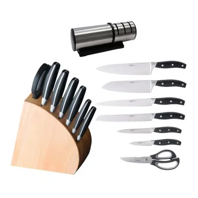 Berghoff Essentials 9pc Forged Cutlery Set With Knife Block And Sharpener In Black