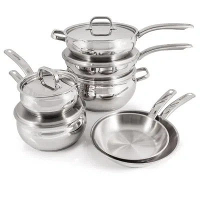 Berghoff Essentials Belly Shape 12 Piece 18/10 Stainless Steel Cookware Set With Metal Lids In Silver