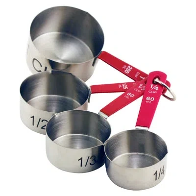 Berghoff Essentials Studio 18/10 Stainless Steel 4pc Measuring Cup Set With Red Handles In Red;silver
