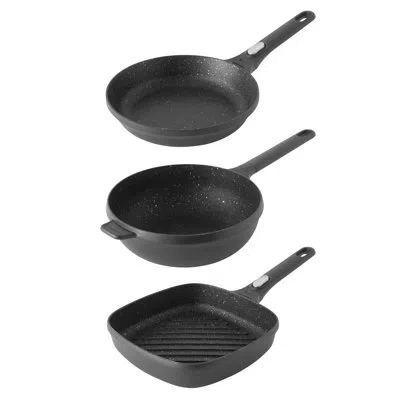 Berghoff Gem 3pc Cast Aluminum Non-stick Family Cookware Set In Black
