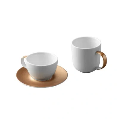 Berghoff Gem Porcelain 3pc Coffee And Tea Set, Mug, Cup & Saucer, White & Gold In White;gold