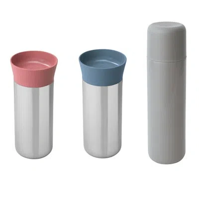 Berghoff Leo 3pc Insulated Travel Thermos Mug Set In Silver,gray