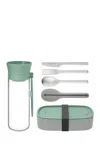 Berghoff Leo Bento Box 3-piece Flateware Water Bottle Lunch Set In Mint/grey