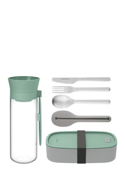 Berghoff Leo Bento Box 3-piece Flateware Water Bottle Lunch Set In Mint/grey