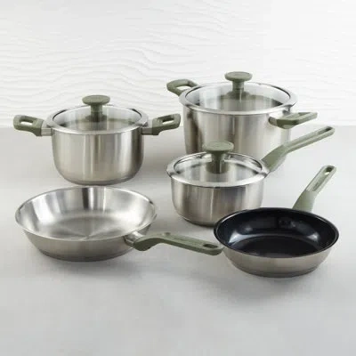 Berghoff Leo Bolt 8pc Recycled Stainless Steel Cookware Set, Green In Stainless Steel;green