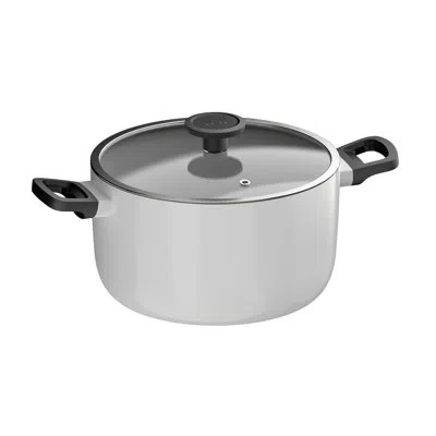 Berghoff Leo Glints Nonstick Recycled Aluminum Stock Pot 9.5", 5.9qt. With Glass Lid In Cream