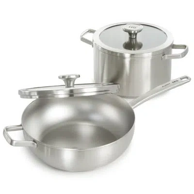 Berghoff Leo Graphite 4pc Cookware Set With Glass Lids, Recycled 18/10 Stainless Steel In Silver