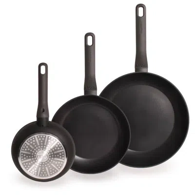 Berghoff Leo Non-stick Cast Aluminum 3pc Fry Pan Set, Dark Grey (8", 10", And 11") In Black