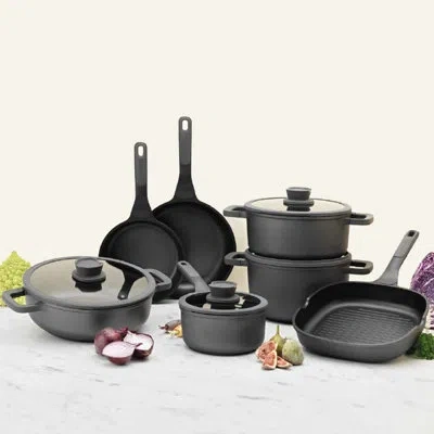 Berghoff Leo Stone 11pc Cookware Set With Glass Lids In Black