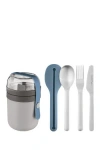 Berghoff Leo To-go Dual Lunch Box And Flatware Set In Blue, Grey