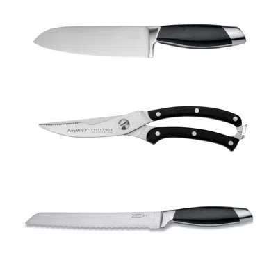 Berghoff Moon 3-pc Stainless Steel Cutlery Set Chef's Knife Serrated Bread Knife Poultry Shear In Black