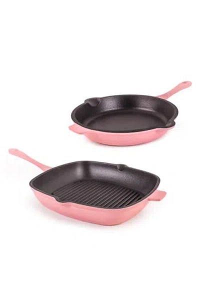 Berghoff Neo 2-piece Cast Iron Fry Pan & Grill Pan Set In Pink