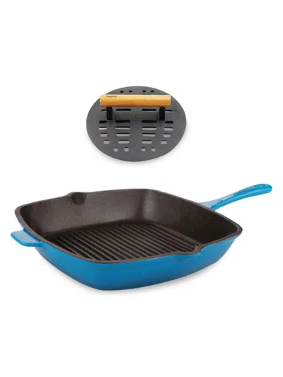 Berghoff Neo 2-piece Cast Iron Grill Set In Blue