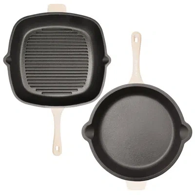 Berghoff Neo 2pc Cast Iron Set: 10" Fry Pan & 11" Grill Pan Set, Oyster In Meringue