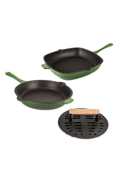 Berghoff Neo 3-piece Enameled Cast Iron Set In Green/black