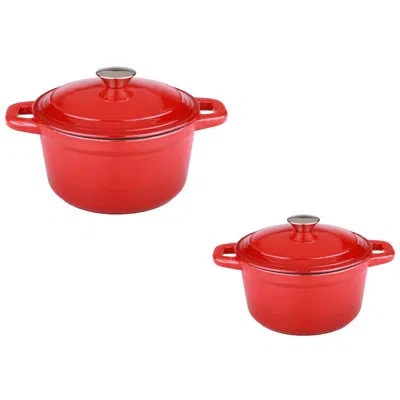 Berghoff Neo 3pc Cast Iron Set With3qt Covered Dutch Oven And 11" Grill Pan In Red