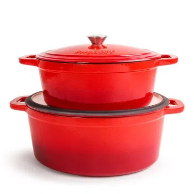 Berghoff Neo 4pc Cast Iron Cookware Set With 5qt. And 7qt. Covered Dutch Ovens In Red