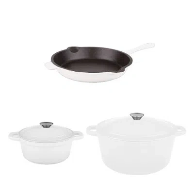 Berghoff Neo 5 Piece Cast Iron Cookware Set, 10" Fry Pan, 3qt. & 5qt. Dutch Oven In White