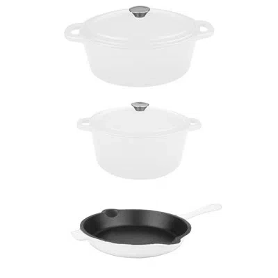 Berghoff Neo 5 Piece Cast Iron Cookware Set, 10" Fry Pan, 5qt. & 8qt. Dutch Oven In White