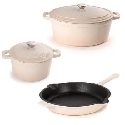 Berghoff Neo 5pc Cast Iron Cookware Set With 3qt., 5qt. Covered Dutch Ovens, And Fry Pan In Cream