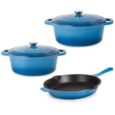 Berghoff Neo 5pc Cast Iron Set: 5qt And 8qt Covered Dutch Ovens And 10" Fry Pan In Blue