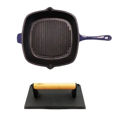 Berghoff Neo Cast Iron 2 Piece Grill Pan & Bacon Steak Press Set In Black;purple