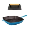 Berghoff Neo Cast Iron Grill Pan And Bacon/steak Press Set In Blue