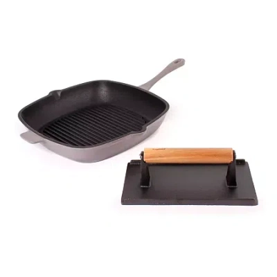 Berghoff Neo Cast Iron Grill Pan And Bacon/steak Press Set In Gray
