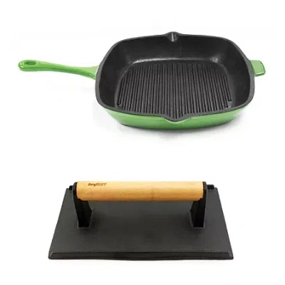 Berghoff Neo Cast Iron Grill Pan And Bacon/steak Press Set In Green
