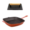 Berghoff Neo Cast Iron Grill Pan And Bacon/steak Press Set In Orange