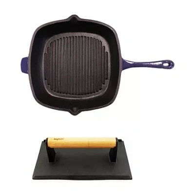 Berghoff Neo Cast Iron Grill Pan And Bacon/steak Press Set In Purple
