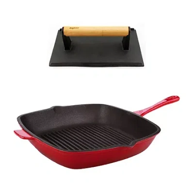 Berghoff Neo Cast Iron Grill Pan And Bacon/steak Press Set In Red
