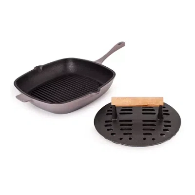 Berghoff Neo Cast Iron Grill Pan And Slotted Steak Press Set In Gray