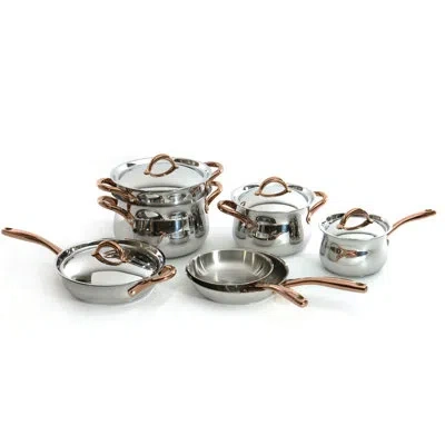 Berghoff Ouro Gold 11pc 18/10 Stainless Steel Cookware Set With Rose Gold Handles In Silver;rose Gold