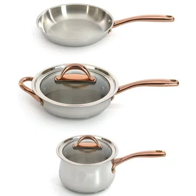 Berghoff Ouro Gold 18/10 Stainless Steel 4pc Starter Cookware Set With Rose Gold Handles, Glass Lids In Gold;silver