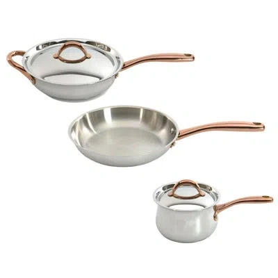 Berghoff Ouro Gold 18/10 Stainless Steel 4pc Starter Cookware Set With Rose Gold Handles, Metal Lids In Silver