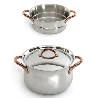 Berghoff Ouro Gold 3pc 18/10 Ss Steamer Set, Ss Lids, Rose Gold Handles In Silver