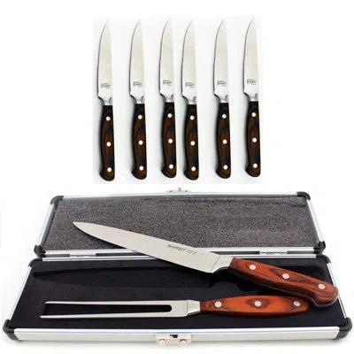 Berghoff Pakka 9pc Stainless Steel Cutlery Set: Steak Knives And Carving Set With Storage In Brown